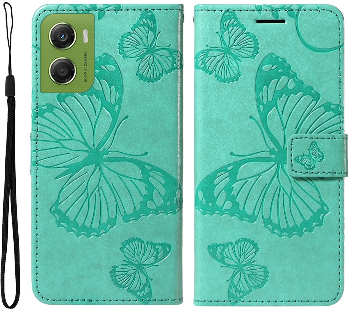Coverup Hoesje - Geschikt voor Motorola Moto G06 / G06 Power Hoesje - Coverup Vlinders Book Case - Mintgroen
