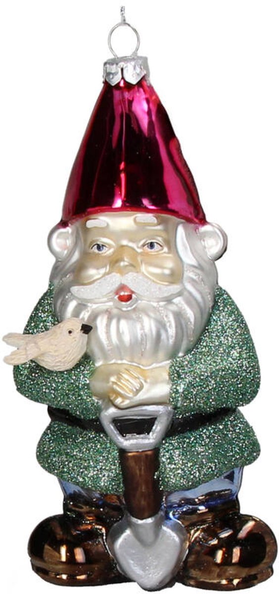 HD Collection Glazen Kerstornament Tuinkabouter – Meerkleurig – 16 cm – Kerstboom Hanger – Landelijke Kerstdecoratie