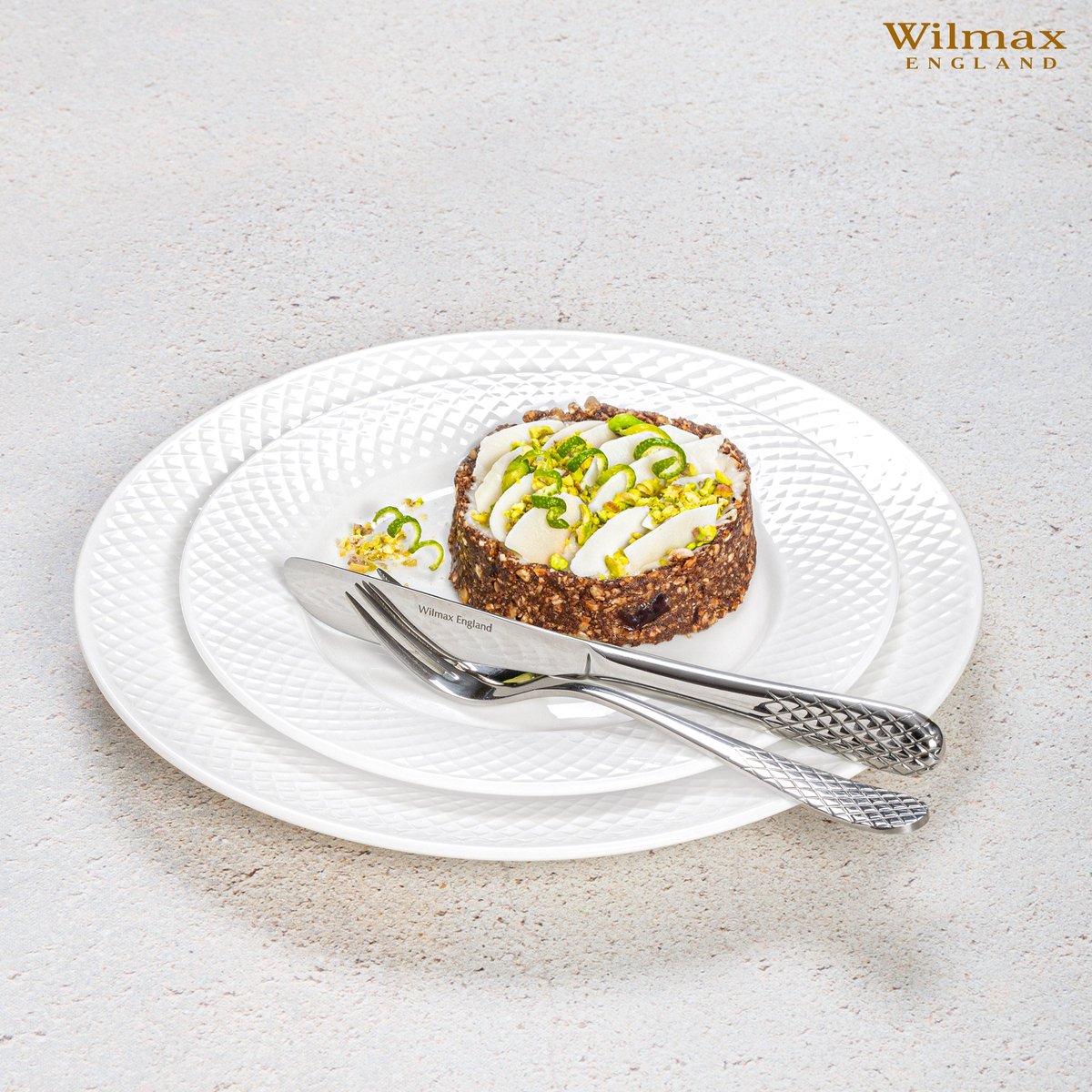 Wilmax Diamond Dessertbord 20 cm - Set van 6 - Wit Porselein - Vaatwasser- & Ovenbestendig