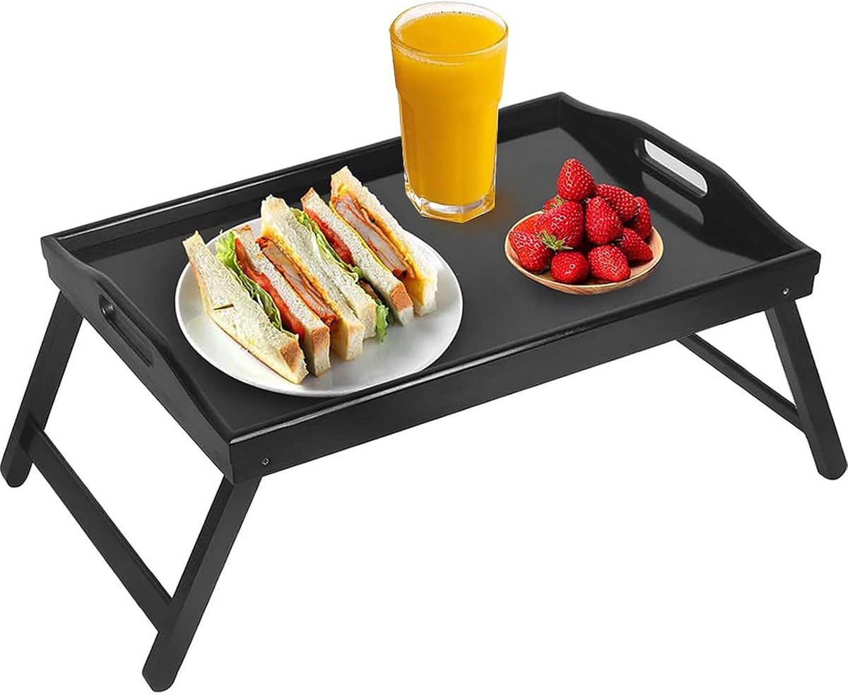 Mini-Vouwtafel-Bedtafel-Laptoptafel-Bedblad-Ontbijttafel-Salontafel-Bijzettafel-Houten-Tafel-Opvouwbaar-Multifunctioneel-Eenvoudig-Zwart