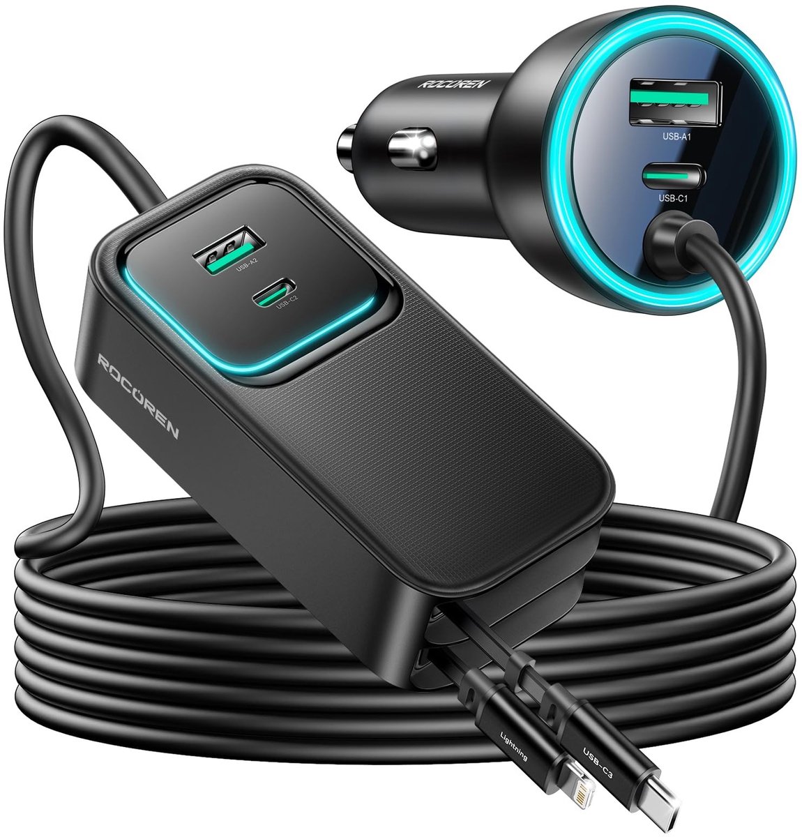 Solidchoice - Auto Lader 135W Met 6-in-1 Aansluitingen voor Snelladen