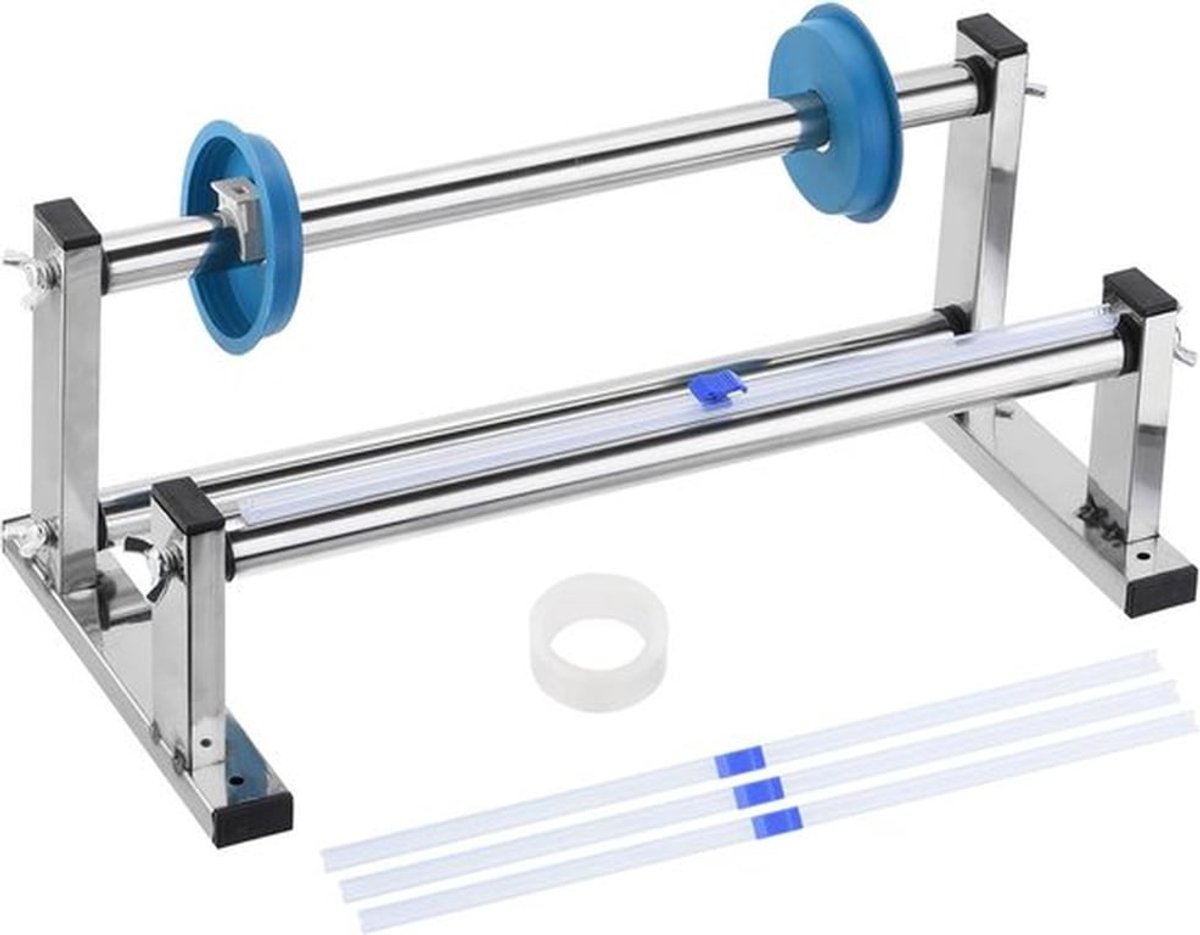 15-inch stretchfilmdispenser voor desktopverpakking, RVS palletwrapper met 4 snijders voor 35 cm folie, efficiënt en duurzaam gebruik