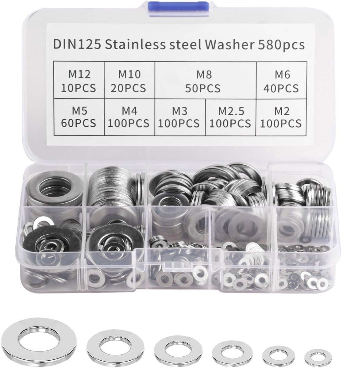 Solidchoice - 580 Stuks Roestvrij Stalen Ringenset M2-M12