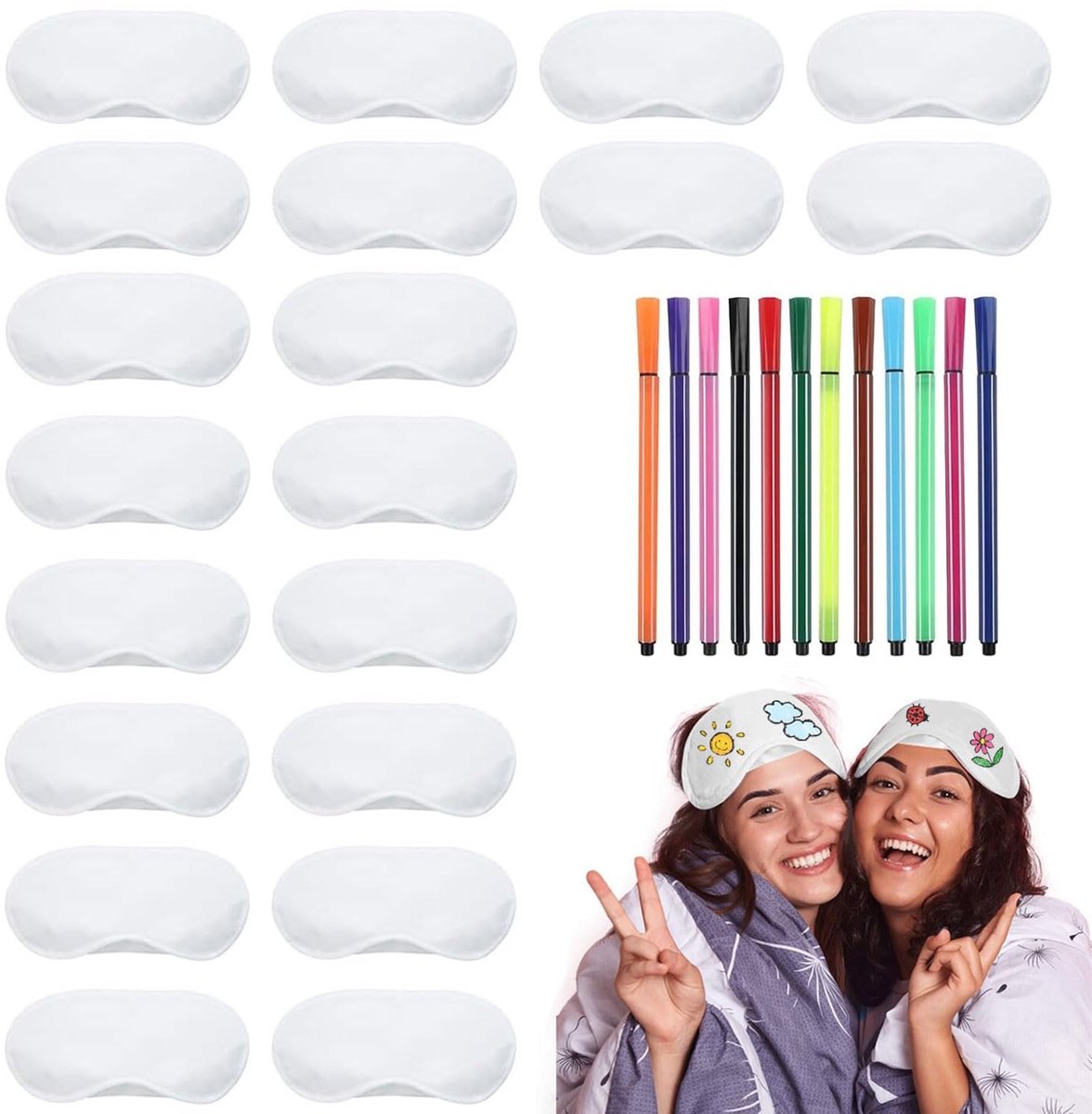 Solidchoice - Set van 20 Verfbare Oogmaskers met 12 Kleurpotloden