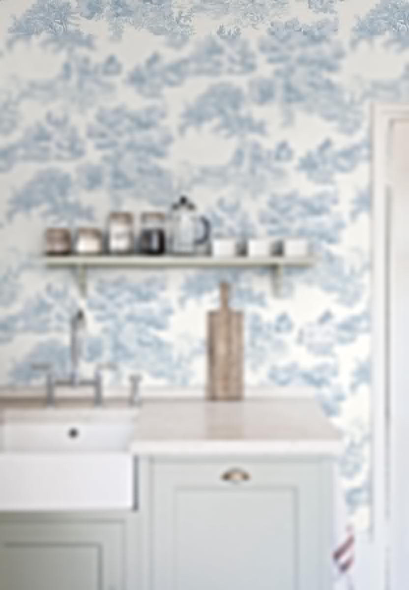 Solidchoice - Zelfklevend Behang met Bomen en Boten 44 x 300 cm Blauw Vintage Stijl
