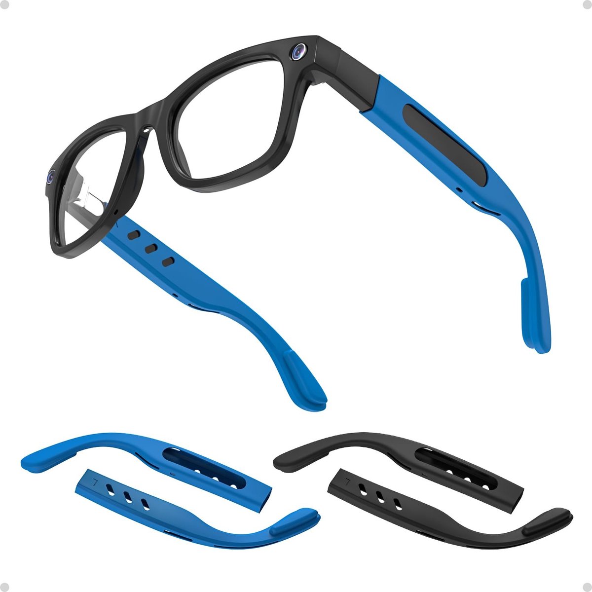 Solidchoice - Antislip Oorhaken voor Slimme Bril, 2 Paar (Zwart + Blauw)
