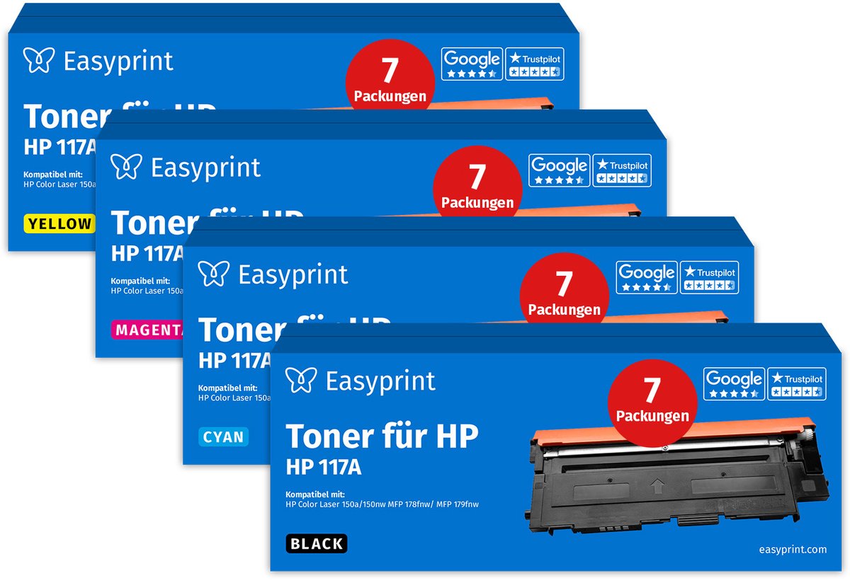 NIEUW: Easyprint Toner voor HP 117A Multipack (BK/C/M/Y), compatibel met HP ColorLaser 150, MFP-178, e.d., 7 stuks