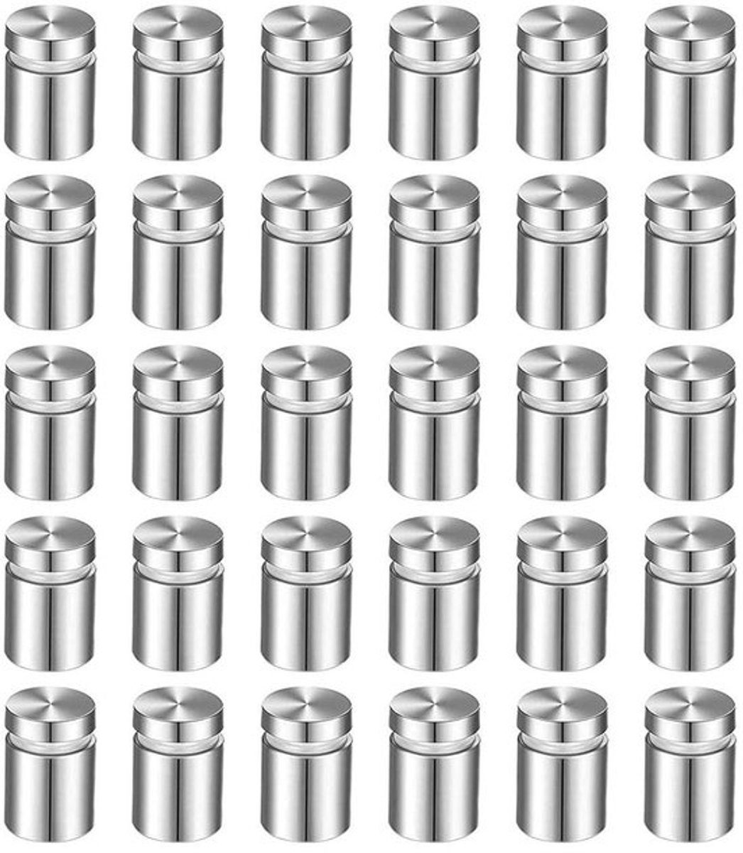 30 stuks Roestvrij Stalen Afstandhouders 25x12mm - Schroeven voor Reclameborden & Tentoonstellingen