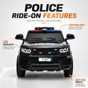 Zwarte politieauto met LED-koplampen, rode en blauwe sirene bovenop, en soft EVA-wielen. Tekst 'POLICE'.