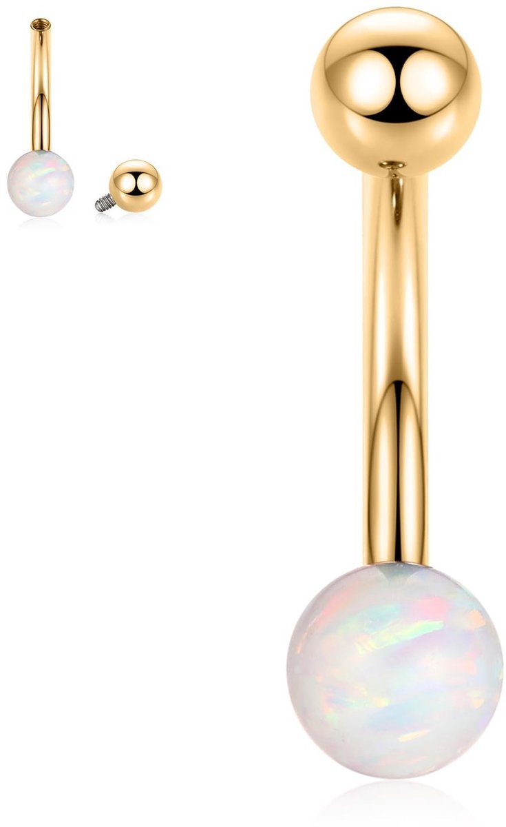 Solidchoice - Gouden Titanium Navelring met Witte Opal