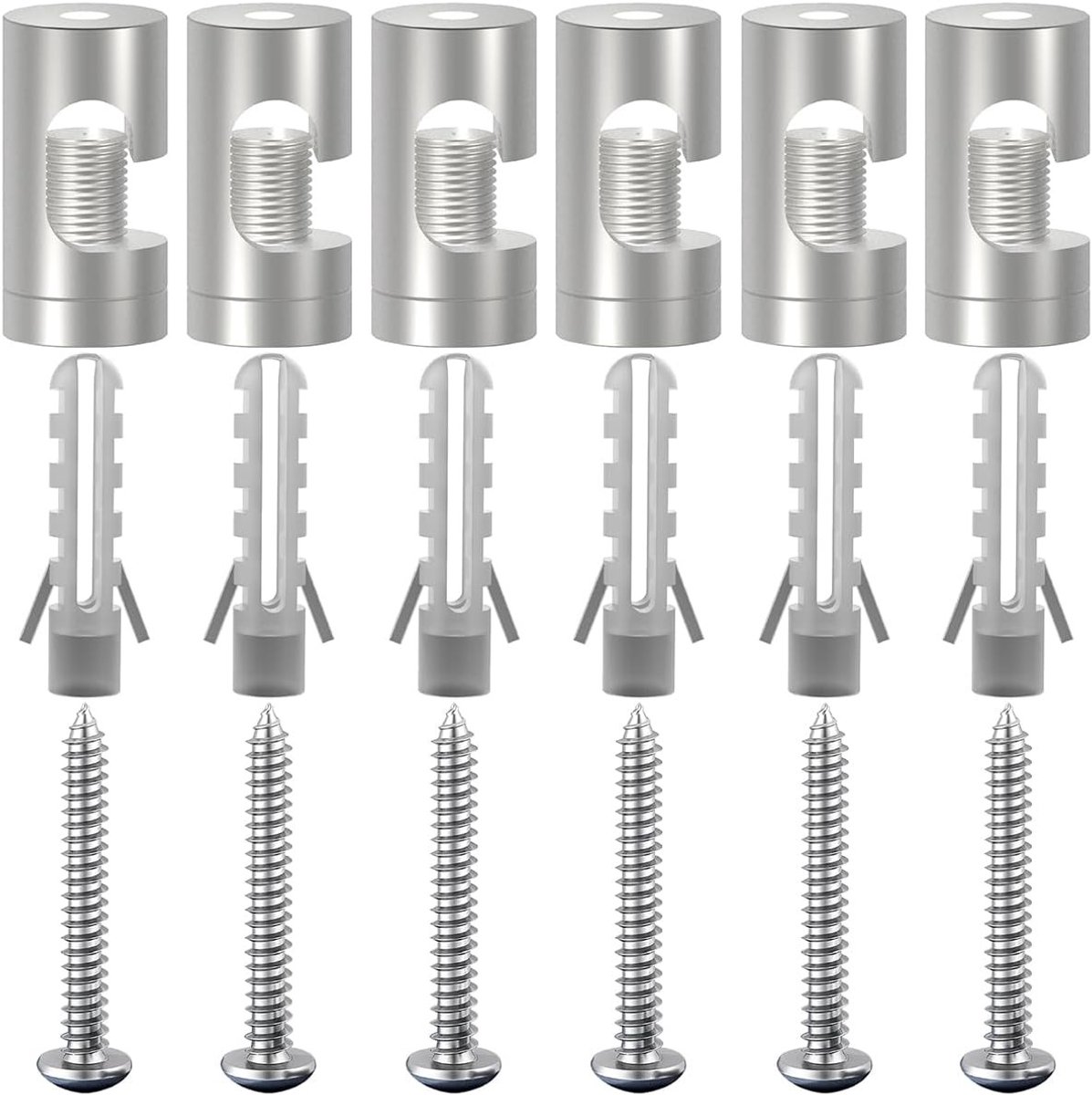 Tweedeilige Wand- en Plafondpins - Zilver - Set van 6 - Aluminiumlegering - Voor Doe-het-zelf Lampen