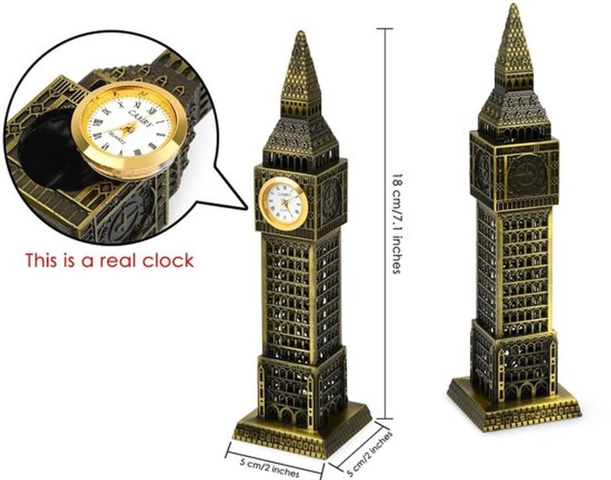 Beeldje Big Ben - Souvenir Engeland - Decoratie - Sculptuur - Metalen Beeld - Hoogwaardige Zinklegering - 18 cm