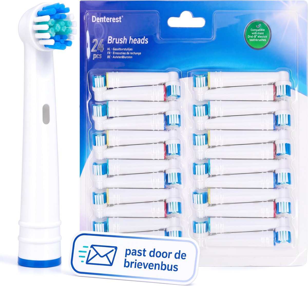 Universeele Opzetborstels 24 Stuks - Opzetborstels met Ronde Kop - Zachte Tandenborstelkopjes - Universele Opzetborstels voor Volwassenen & Kinderen - Geschikt voor Oral-B Pro, SmartSeries, Vitality en Meer - Mondhygiëne - Wit - Denterest