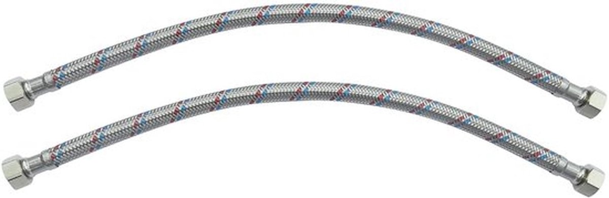 Aansluitslang Set van 2 - Flexibele Waterslang 400 mm - 3/8" Vrouwelijk - Sanitaire Verbinding - Gevlochten Staallaag - Maximale Druk 1MPa