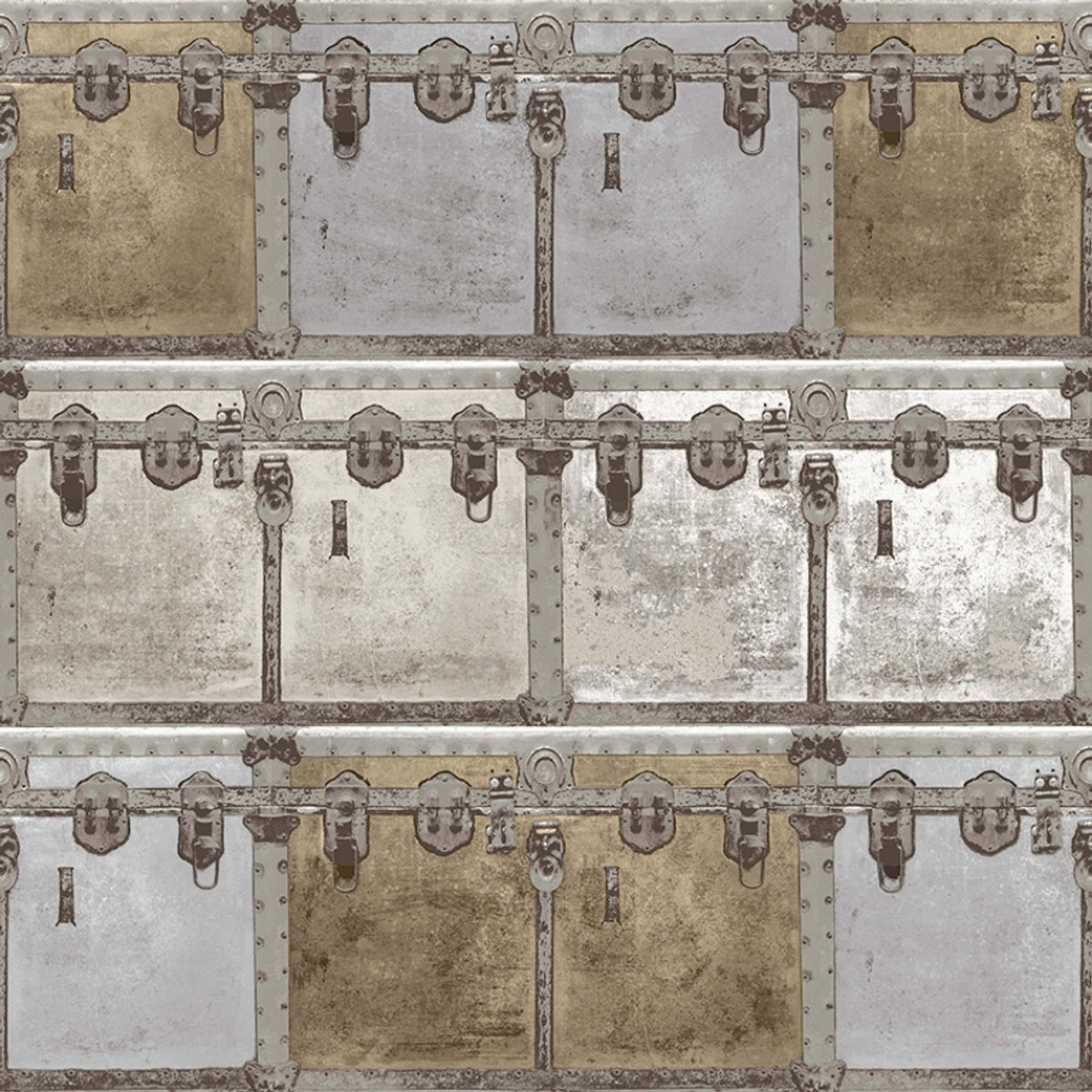 Noordwand - Behang - Friends - & - Coffee - Boxes - and - Locks - metallic - en - grijs