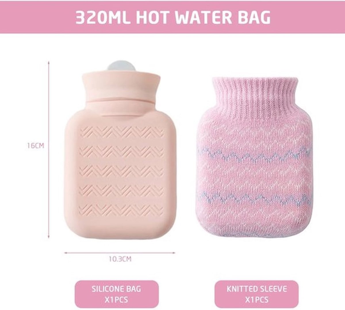 Warmwaterkruik 320 ml - Siliconen - Gebreide Mouwen - Explosiebestendig - Antiverbrandend - Pijnverlichting - Warmwaterzak