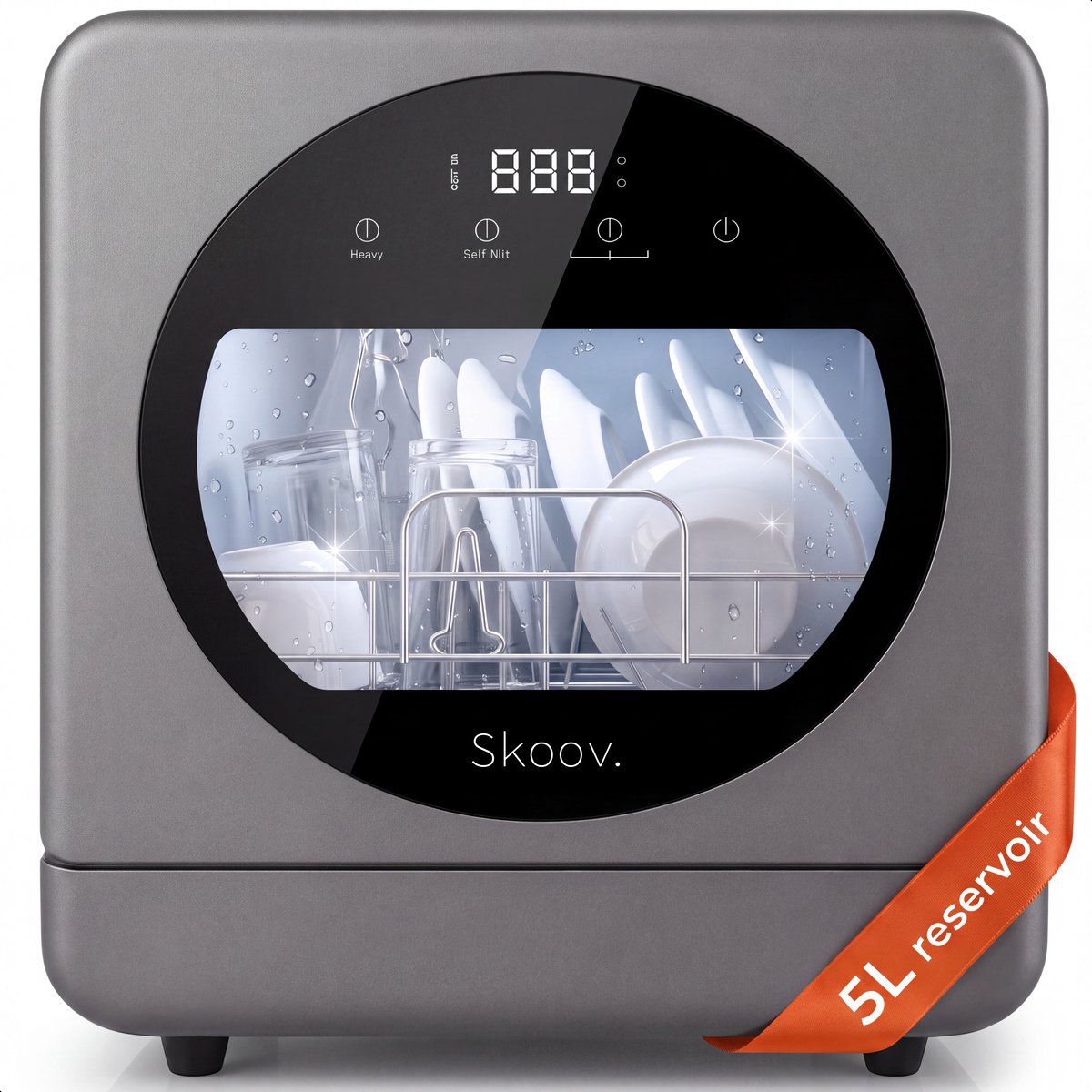 Skoov Mini Vaatwasser met waterreservoir - 5 couverts - 7 wasprogramma's - Kleine smalle vrijstaande afwasmachine - Camping - Grijs