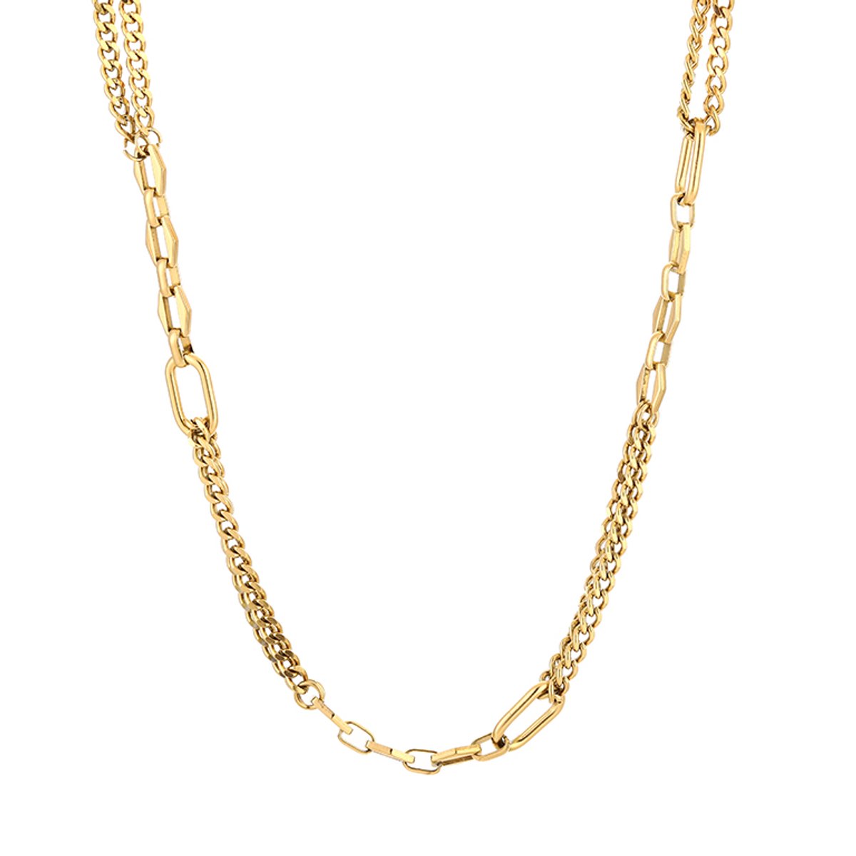Stoere Roestvrijstalen Mix-Schakelketting met Dubbele Schakels - Dames Sieraad - Goud