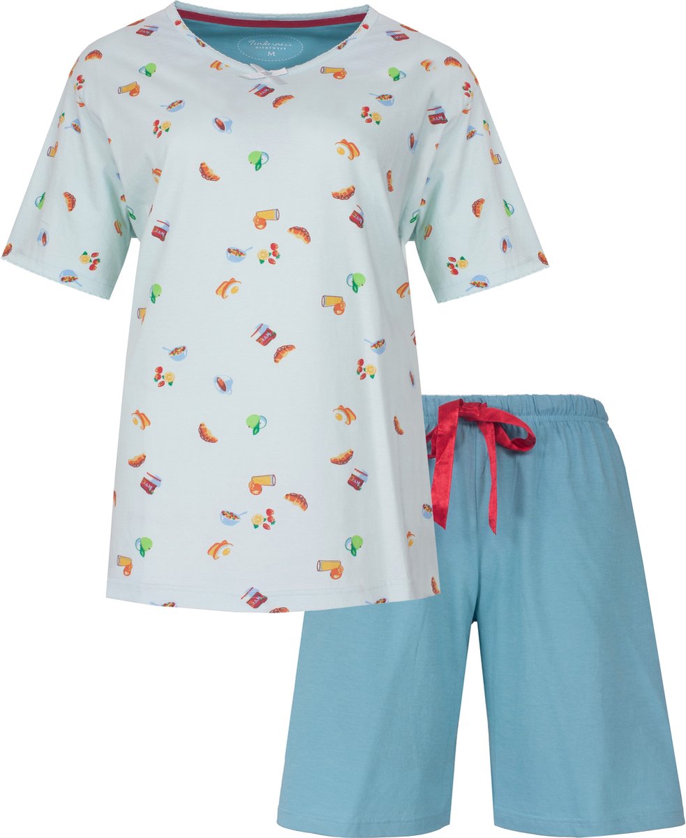 Tenderness Dames Shortama - Korte mouw - Katoen - Lichtblauw - Maat XXL