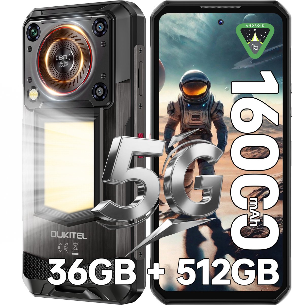 OUKITEL WP56 5G Robuuste Smartphone-36GB RAM-512GB ROM-16000mAh-108MP-IP68-IP69K-Android 15