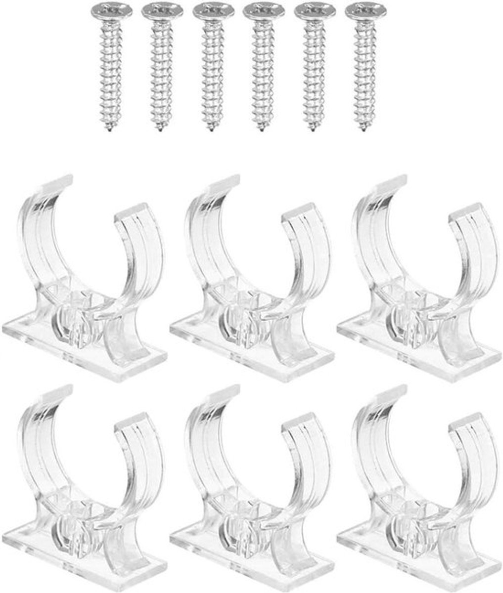 Houder Beugel - LED Verlichting - Set van 6 - Transparant - Montage - Buis - Kunststof - Geschikt voor T8 Buis LED Lampen - Inclusief Schroeven