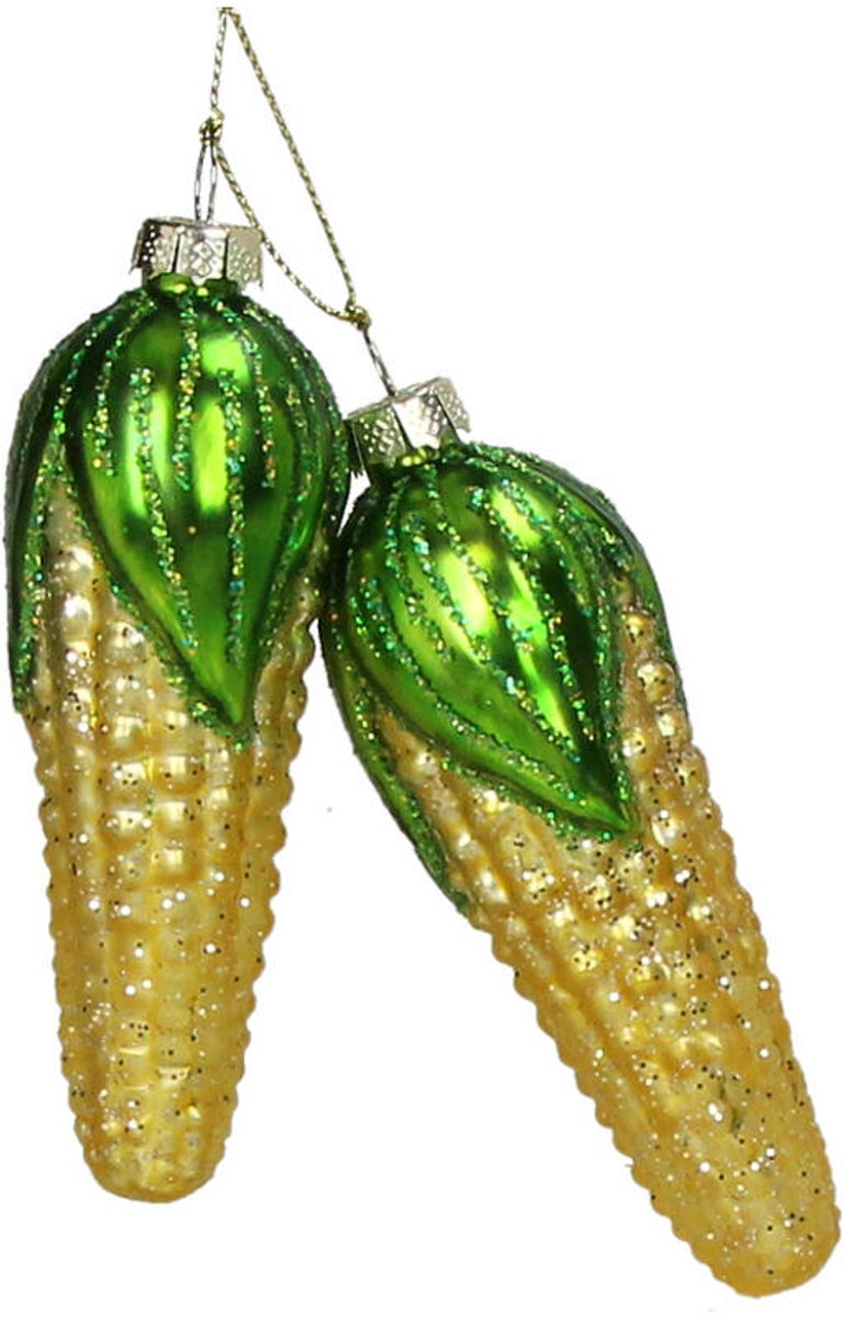 HD Collection Kerstornament Dubbele Maïs Geel Glas 13,3 cm – Kersthanger – Kerstboom Decoratie