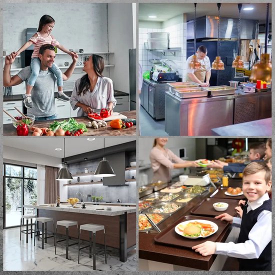Familie in keuken, vader tilt dochter op schouders, moeder snijdt groenten. Moderne keuken met aanrecht en fornuis.