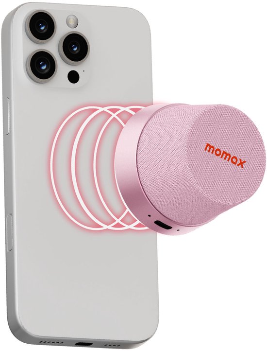 MOMAX 1-Vibe Go Magnetische Bluetooth Speaker - Draagbaar, TWS, IPX6 en 12 uur Accuduur - Roze van Momax — afbeelding 2