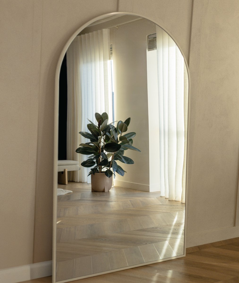 Marblome boogspiegel met beige rand 180×100