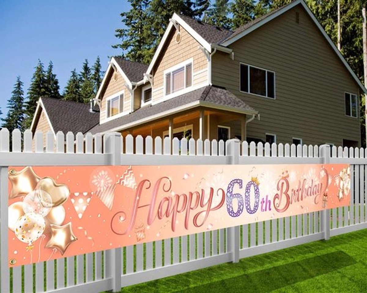 Verjaardagsbanner Roségoud - Feestdecoratie - Achtergrond - Fotocabine - 60e Verjaardag - 9 x 1,2 Voet