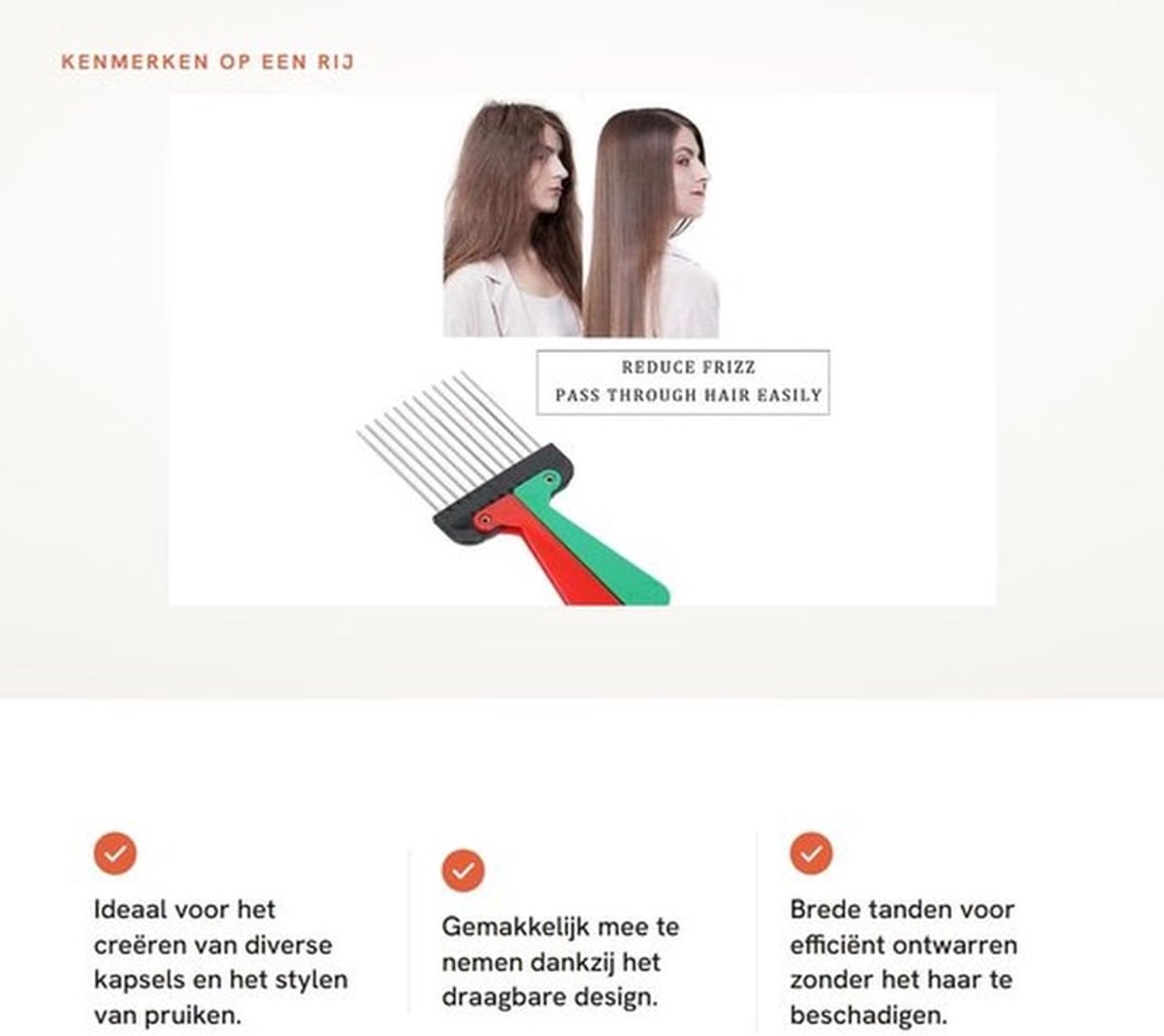 Haar Pick Hoogwaardig Metaal - Draagbare Kieskam - Ontwarren Kam - Afro Pick - Ergonomisch Handvat - Slijtvast en Stevig - Kapsalon Kam