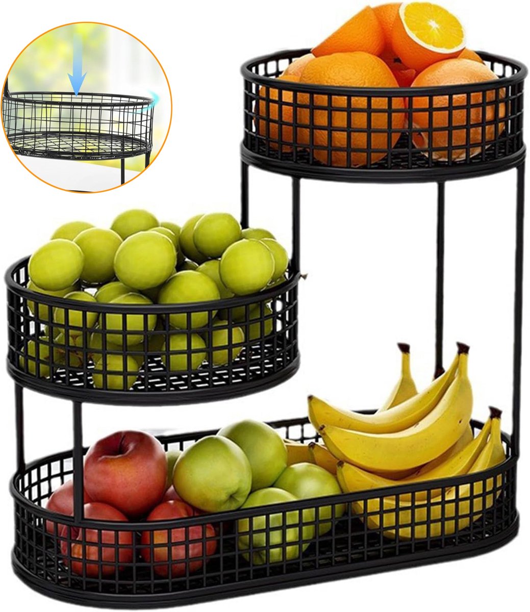 Fruitmand - Balie Meerlaagse Container - Ruimtebesparend Groenteopbergrek - Fruithouder Met 3 Lagen - Broodmand