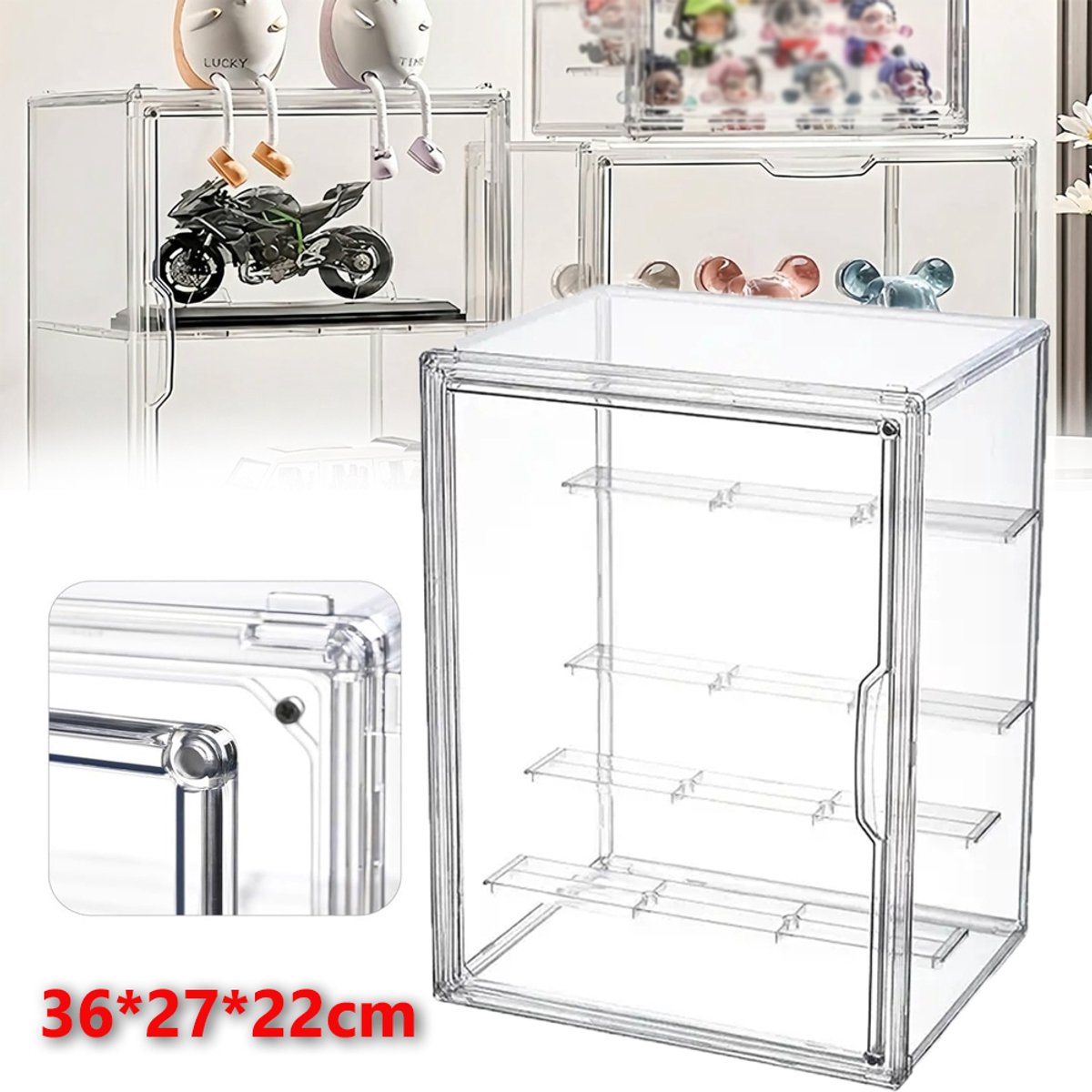 Magnetische Acryl Displaydoos Met 4 Verstelbare Tussenschotten - Transparant Montage Zonder Gereedschap Stapelbaar Ontwerp - Vitrine Voor Verzamelobjecten Miniaturen En Boeken - Transparant