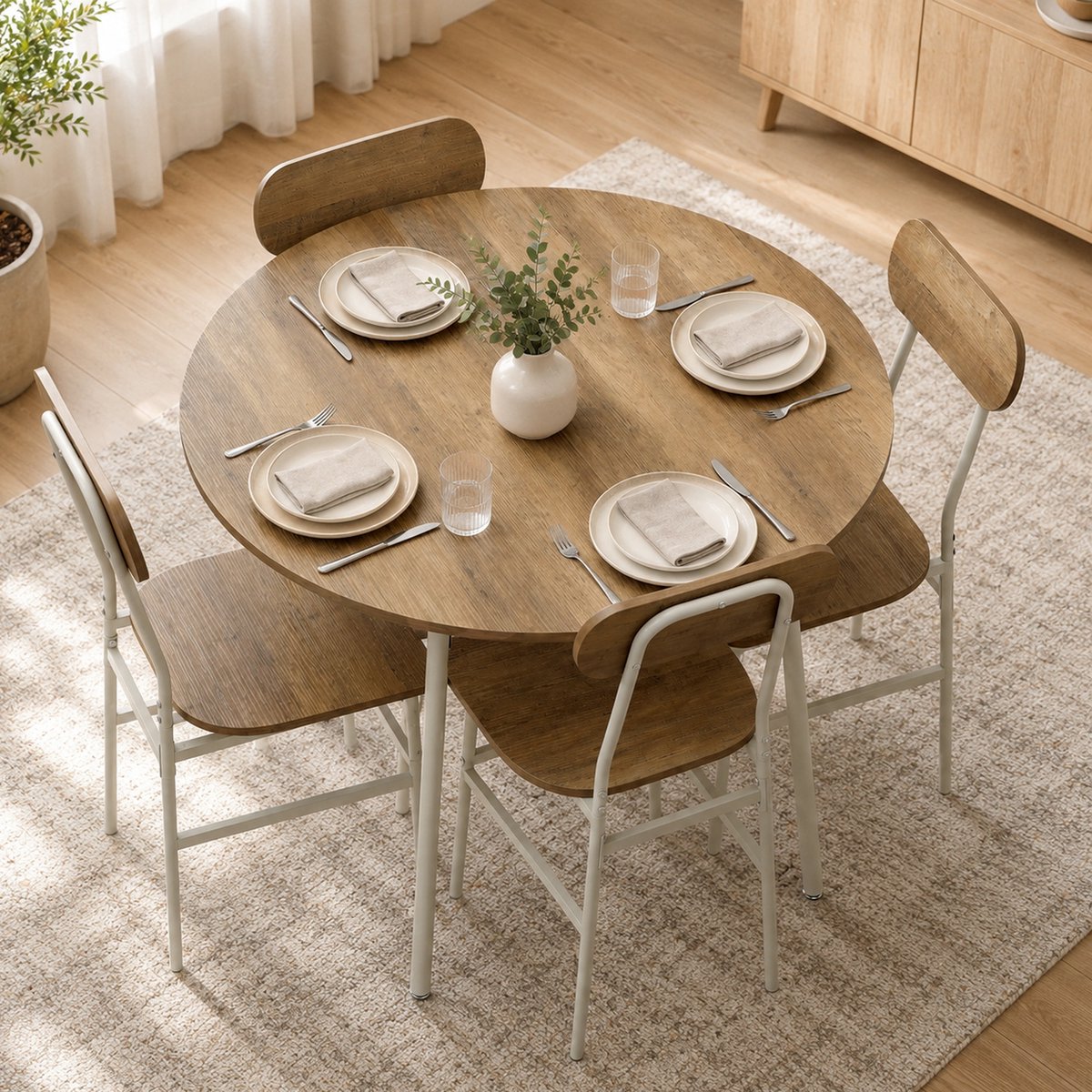 TEKROA® Eettafels -Tafels - Eettafel met 4 stoelen - keukentafel met stoelen voor 4 personen - metalen frame - naturel