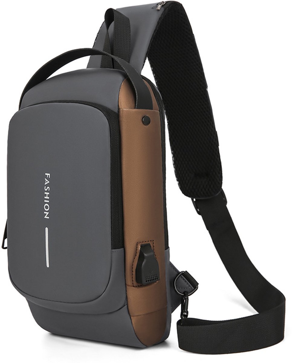 Heren borsttas met cijferslot - diefstalveilig - waterbestendig voor buiten - crossbody motor tas - met usb‑oplaadpoort-grijs