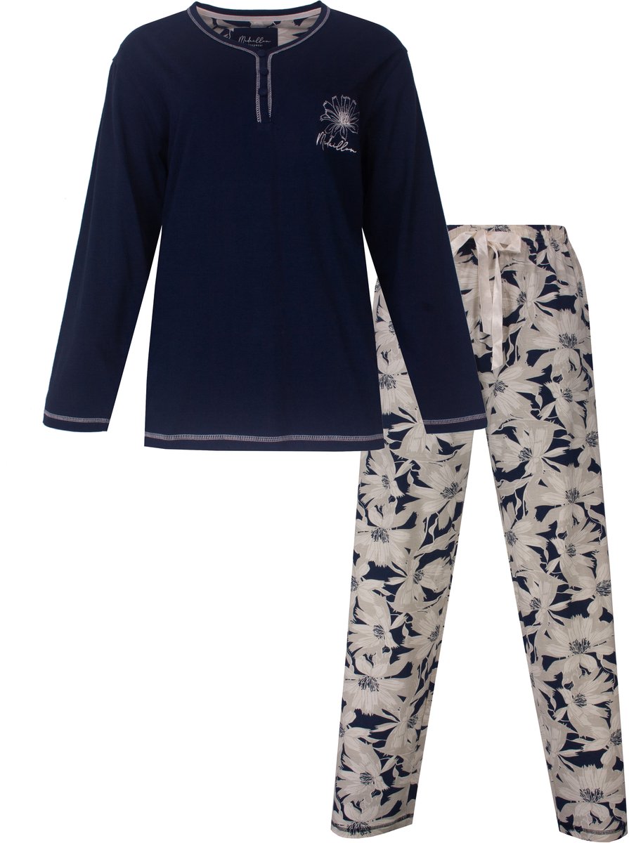 Medaillon Dames Pyjama - Lange Mouwen - Donker Blauw Maat XL
