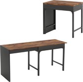 Puluomis - Eettafel - Uitschuifbaar tafelblad - 80-160 cm lang - Opberglades - Metalen poten - Houtkleurig tafelblad - Zwart