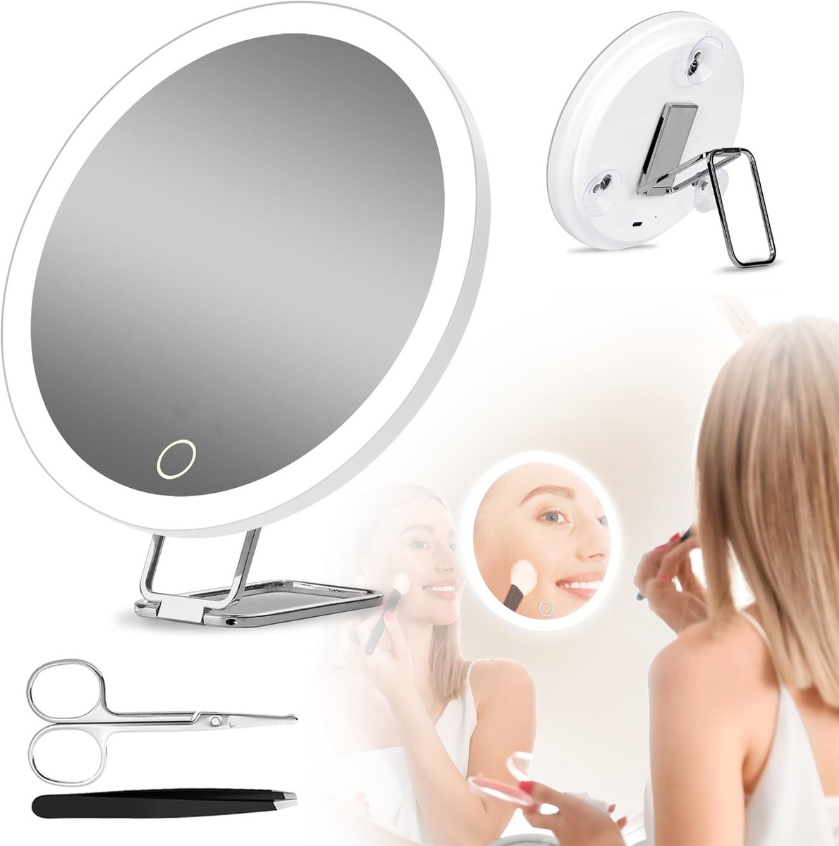 30x Vergrotende Spiegel Met Verlichting - Make-Up Vergrootspiegel - Reisvergrotingsspiegel - Met 3 Zuignappen En 360° Verstelbare Standaard