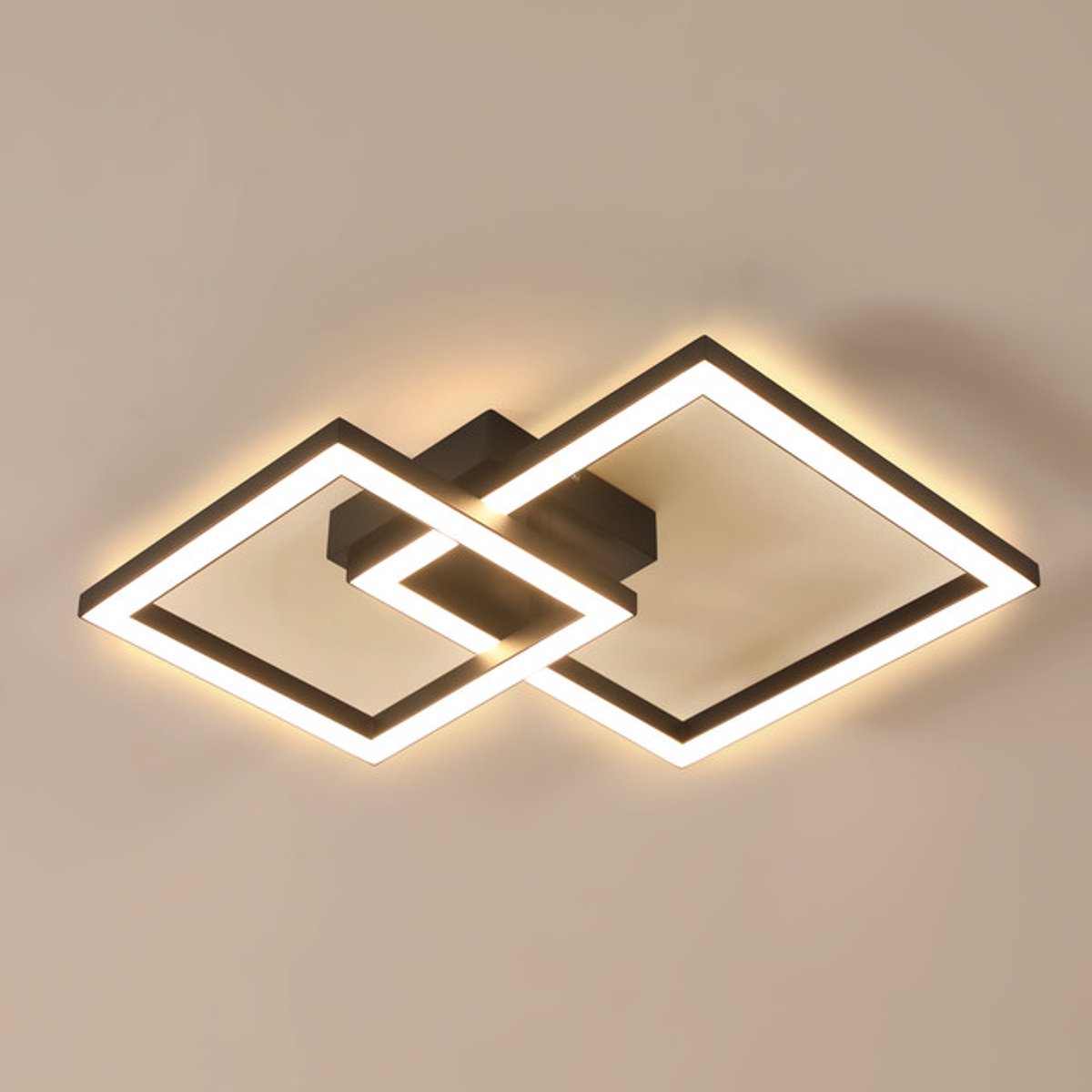 Riserva LED Plafondlamp modern minimalistisch vierkant zwart 36W warm wit 3000K Ra80, dubbele frame 20cm + 25cm, voor studeerkamer, slaapkamer, woonkamer, eetkamer, keuken