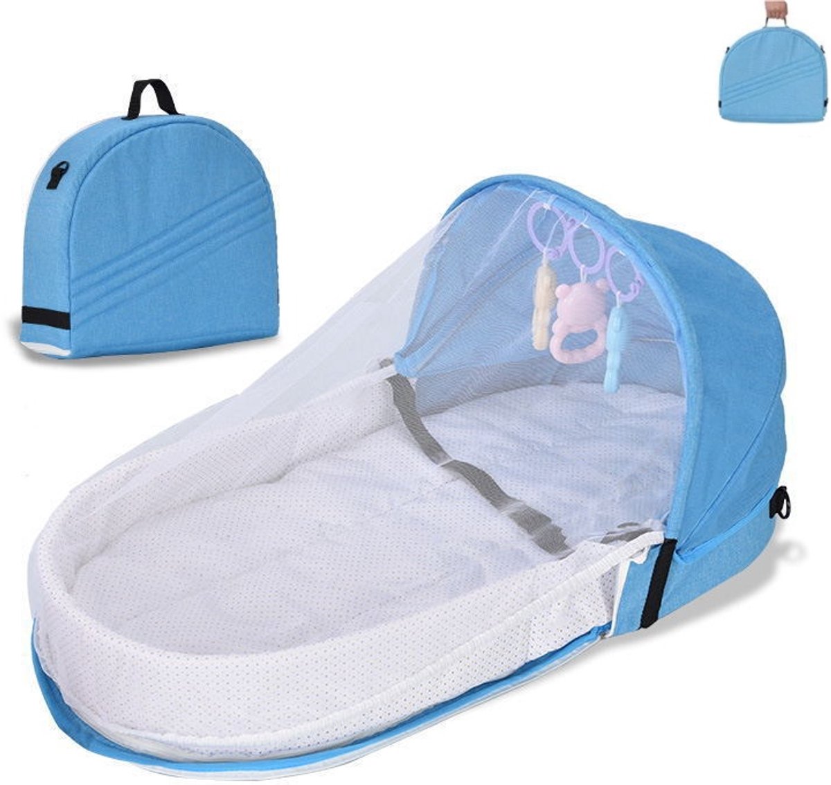 1 stuk - Minibed - Draagbaar reisbed - Reisbed met klamboe - Opvouwbaar tentbed - Wasbaar reisbed - Draagbaar bed (80*45*40 cm) - Geen installatie nodig, ademend bed - Geschikt voor op reis en thuis (blauw)