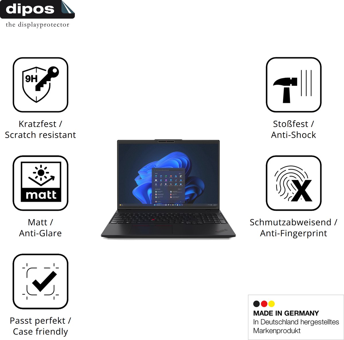 dipos – 2x Matte Pantserfolie geschikt voor Lenovo ThinkPad L16 G2 | 9H Screenprotector