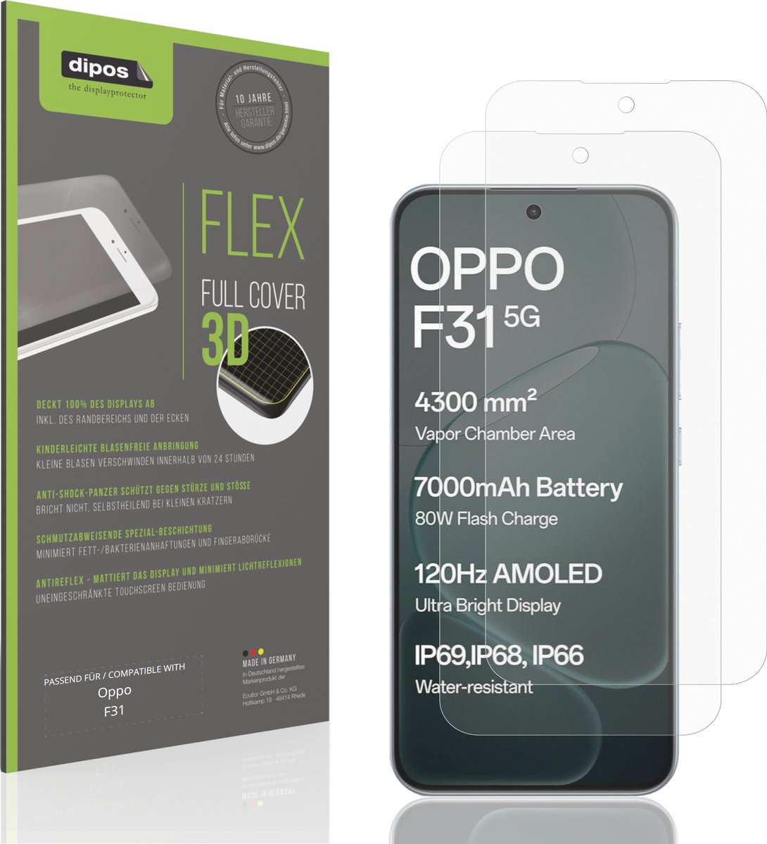 dipos FLEX – 2x Matte Screenprotector geschikt voor Oppo F31 | Volledige Schermbescherming | Case-Friendly