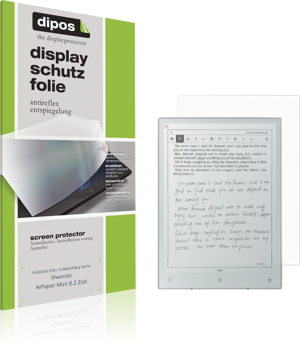 dipos – 2x Matte Beschermfolie geschikt voor Viwoods AiPaper Mini 8.2 Zoll | Krasbestendige & antireflecterende Screenprotector Ultra-Thin