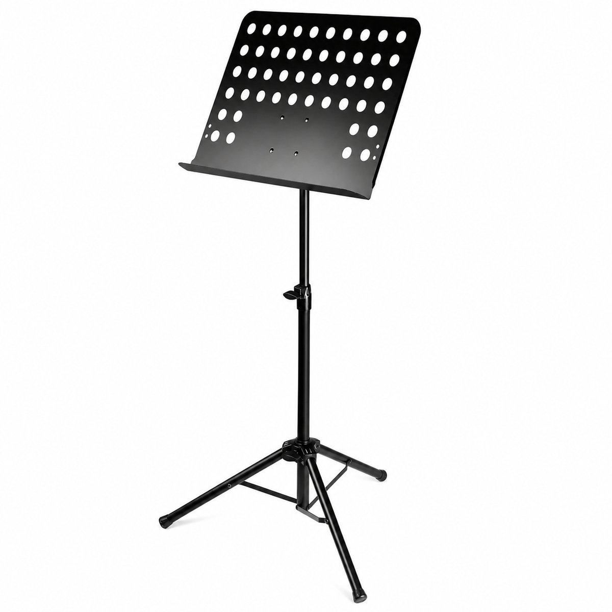 JustValue Heavy-Duty Muziekstandaard - Verstelbaar 60-120 cm - Geperforeerd Metalen Blad 49 x 35 cm - Zwart