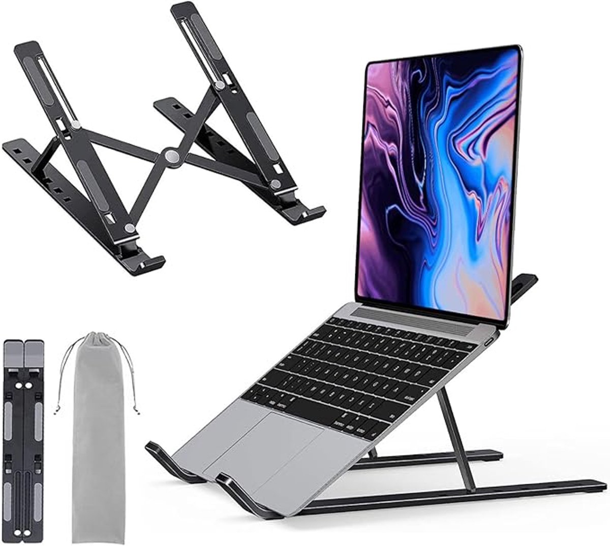 Verstelbare Laptopstandaard 7 Posities, Metalen Laptopsteun, Ergonomische Laptop Houder, Stabiel en Duurzaam voor Thuis en Kantoor