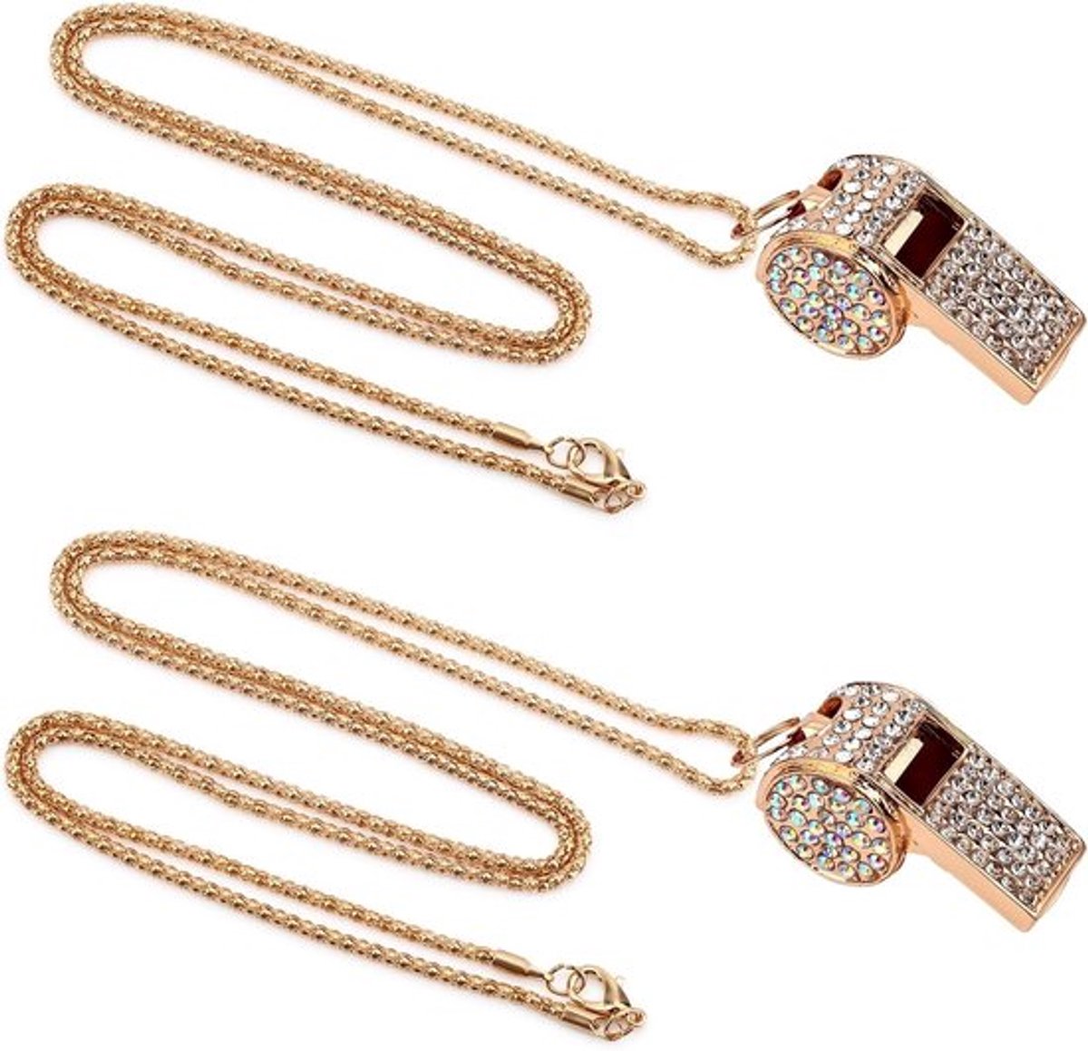 Set van 2 Gouden Kristallen Fluitjes met Ketting - Heldere Geluid voor Sport, Training en Cadeau voor Scheidsrechters en Coaches
