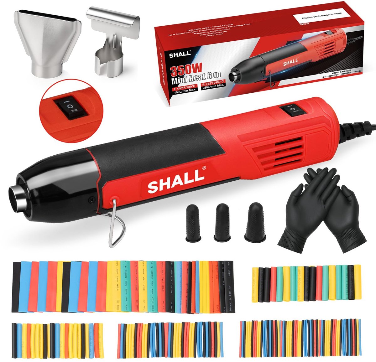 Mini Heteluchtpistool 350W – 2 Temperatuurstanden 230°C/400°C – Inclusief 164-delige Krimpkous Set