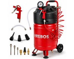 AREBOS Luchtcompressor 30 L 10 Bar staand 13-delig accessoire rood