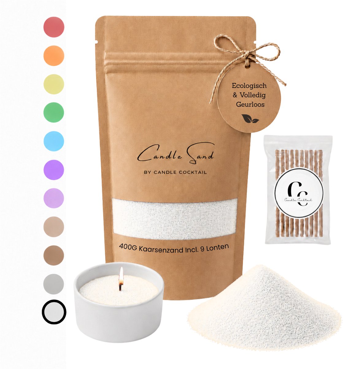 Candle Cocktail Kaarsenzand | Candle Cocktail | Pearly White | 400g Incl. 8 Lonten | Candle Sand | Kaarsparels | Zandkaarsen Wit