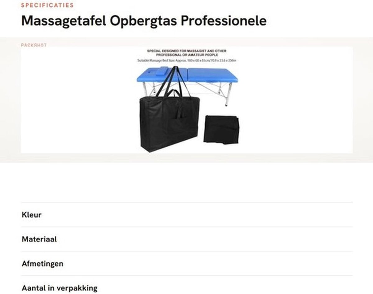 Massagetafel Opbergtas Grote Capaciteit - Draagbare Handtas - Ruimtebesparend - Canvas - Geschikt Voor Massagebedden - Duurzaam Materiaal - Massagetas